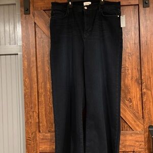 Frame Denim Dark Indigo Women's LePixie Slim Palazzo jeans. High rise, stretchy